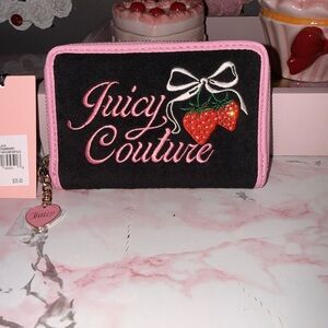 Juicy Couture Black & Pink Retro Strawberry Essential Zip Around Bifold Wallet